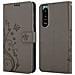 Custodia Compatibile Con Sony Xperia 5 Iii In Grigio Fiore - Coperchio Protettivo In Design Floreale Con Chiusura Magnetica, Funzione Stand E Slot Per Carte - Foto miniatura 8