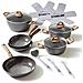 Batteria Pentole E Padelle In Ceramica 14 Pezzi 18/20/24 Cm Con Coperchi, Effetto Legno - Foto miniatura 1