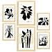 Set Di 6 Stampe Stampe Artistiche In Stile Schizzo Esotico Con Inchiostro Nero Per L'interior Design A3 & A4 Telaio In Legno Chiaro - Foto miniatura 1