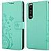 Custodia Compatibile Con Sony Xperia 1 Iii In Turchese Fiore - Coperchio Protettivo In Design Floreale Con Chiusura Magnetica, Funzione Stand E Slot Per Carte - Foto miniatura 8