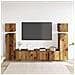 Set Mobile Tv 8 Pz Montato A Parete Legno Antico In Truciolato - Foto miniatura 3