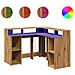 Scrivania a Luci LED Rovere Artigianale 140x55x91 cm Truciolato - Foto miniatura 1