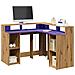 Scrivania a Luci LED Rovere Artigianale 140x55x91 cm Truciolato - Foto miniatura 2