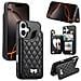 Elegante Custodia A Portafoglio Compatibile Con Iphone 17 - Slot Per Carte, Specchio, Funzione Supporto Black - Foto miniatura 1