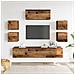 Set Mobile Tv 7 Pz Montato A Parete Legno Antico In Truciolato - Foto miniatura 3