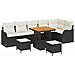 Set di Divani da Giardino con Cuscini 9 Pezzi Polyrattan Nero Acacia, Divano da Giardino 2 Posti con Ripostiglio e Cuscini Polyrattan Nero, Set da Pranzo da Giardino 3 Pezzi con Cuscini Polyrattan Nero Acacia - Foto miniatura 1