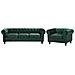 Set Di Divano E Poltrona Vintage In Tessuto Verde Chesterfield - Foto miniatura 11