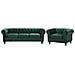 Set Di Divano E Poltrona Vintage In Tessuto Verde Chesterfield - Foto miniatura 1