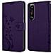 Custodia Compatibile Con Sony Xperia 1 Iii In Lilla Scuro Fiore - Coperchio Protettivo In Design Floreale Con Chiusura Magnetica, Funzione Stand E Slot Per Carte - Foto miniatura 8