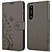 Custodia Compatibile Con Sony Xperia 1 Iii In Grigio Fiore - Coperchio Protettivo In Design Floreale Con Chiusura Magnetica, Funzione Stand E Slot Per Carte - Foto miniatura 8