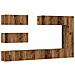 Set Mobile Tv 7 Pz Montato A Parete Legno Antico In Truciolato - Foto miniatura 2