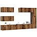 Set Mobile Tv 7 Pz Montato A Parete Legno Antico In Truciolato - Foto miniatura 1