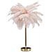 Lampada Da Tavolo Palm Rosa In Ferro Dorato Con Piume Di Struzzo - Foto miniatura 1