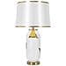 Lampada Da Tavolo Ceramic In Ceramica Bianca E Metallo Oro Con Paralume In Tessuto - Foto miniatura 1