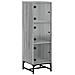 Credenza Con Ante In Vetro Grigio Sonoma, 35x37x142 Cm, 4 Scomparti, Legno Multistrato, Mobile Per Soggiorno Con Fissaggio A Parete