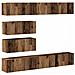 Set Mobile Tv 6 Pz Montato A Parete Legno Antico In Truciolato - Foto miniatura 2