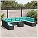 Set Divano da Giardino 10 pz 9-Numero di posti Nero e Turchese - Foto miniatura 3