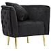 Poltrona Bucarest In Velluto Nero Con Braccioli Capitonne E Gambe Oro 76x74x71 Cm - Foto miniatura 1