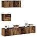 Set Mobile Tv 4 Pz Montato A Parete Legno Antico In Truciolato - Foto miniatura 1