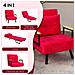 Poltrona Letto 3 in 1 con Schienale Reclinabile e Cuscino, in Tessuto Effetto Velluto, 63x73x81 cm, Rosso - Foto miniatura 4