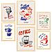 Set Di 6 Stampe Illustrazioni Decorative Di Cibo E Pasti In Stile Pop Art In Toni Pastello Incorniciati Con A3 & A4 Telaio In Legno Chiaro - Foto miniatura 1