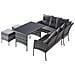 Set Da Giardino In Polyrattan, Per 7 Persone, Con Divano, Tavolo, Sgabello E Cuscini, Rivestimento In Tessuto Sfoderabile E Lavabile, Grigio - Foto miniatura 2