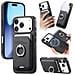 Custodia Nera In Pelle Pu Con Anello E Porta Carte Magnetico Compatibile Con Iphone 17 - Foto miniatura 1