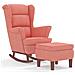 Poltrona A Dondolo Con Gambe Legno E Poggiapiedi Rosa Velluto - Foto miniatura 2