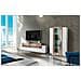 Parete Attrezzata Mirko, Set Salotto Porta Tv, Mobile Soggiorno Multiuso, 100% Made In Italy, Cm 280x45h121, Bianco Lucido E Acero - Foto miniatura 1