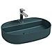 Lavabo Ovale Da Appoggio Senza Troppo Pieno In Ceramica Con Foro Rubinetto - Verde Petrolio Opaco - Foto miniatura 1