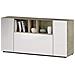 Credenza Moderna Bianca, 3 Ante Battenti, Con Vani A Giorno, Buffet Da Soggiorno Con 3 Ante Battenti, Porta Tv, Cm 150 X 76 X 41, Colore Bianco E Rovere - Foto miniatura 3