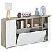 Credenza Moderna Bianca, 3 Ante Battenti, Con Vani A Giorno, Buffet Da Soggiorno Con 3 Ante Battenti, Porta Tv, Cm 150 X 76 X 41, Colore Bianco E Rovere - Foto miniatura 4
