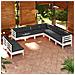 Set Divani Da Giardino 9 Pz Con Cuscini Bianchi Legno Di Pino - Foto miniatura 1