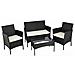 Set Salotto Completo Divano Poltrone Tavolino In Rattan Arredo Giardino Nero - Foto miniatura 5