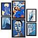 Set Di 6 Stampe Blu Astratti In Versatili Dipinti Decorativi Estetici Per Il Tuo Soggiorno, Camera Da Letto E Casa A3 & A4 Cornice Nera - Foto miniatura 1