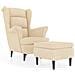 Poltrona Con Schienale Ad Ala Con Poggiapiedi Crema In Velluto - Foto miniatura 1