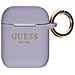 Cover Per Airpods Silicone Gel Finitura Glitterata Logo Guess Viola - Foto miniatura 2