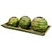 Set Vassoio E 3 Portacandele In Legno Di Bambù Verde 33x13x3h Cm - Foto miniatura 4
