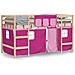 Letto a Soppalco con Tende Bambini Rosa 90x190 cm Massello Pino - Foto miniatura 3
