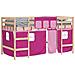 Letto a Soppalco con Tende Bambini Rosa 90x190 cm Massello Pino - Foto miniatura 4