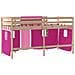 Letto a Soppalco con Tende Bambini Rosa 90x190 cm Massello Pino - Foto miniatura 9