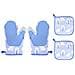 Set Di Guanti Da Forno In Silicone Resistenti Al Calore E Presine In Cotone - Blu - Foto miniatura 1
