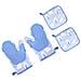 Set Di Guanti Da Forno In Silicone Resistenti Al Calore E Presine In Cotone - Blu - Foto miniatura 2