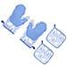 Set Di Guanti Da Forno In Silicone Resistenti Al Calore E Presine In Cotone - Blu - Foto miniatura 3