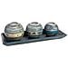 Set Vassoio E 3 Portacandele In Legno Di Bambù Blu 33x13x3h Cm - Foto miniatura 1