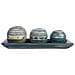Set Vassoio E 3 Portacandele In Legno Di Bambù Blu 33x13x3h Cm - Foto miniatura 2