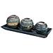 Set Vassoio E 3 Portacandele In Legno Di Bambù Blu 33x13x3h Cm - Foto miniatura 4