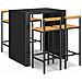 Set Bar Giardino 5 pz Nero Polyrattan e Legno Massello Acacia - Foto miniatura 1