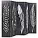 Paravento Pieghevole 200x170 cm Stampa Piume Bianco e Nero - Foto miniatura 3