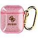 Cover Per Airpods Silicone Gel Glitterata Logo Guess In Rilievo Rosa Traslucido - Foto miniatura 5
